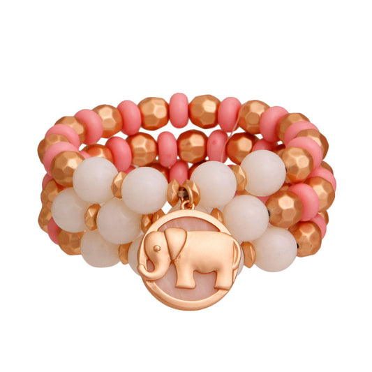 Pink Elephant Charm 3 Pcs Bracelets