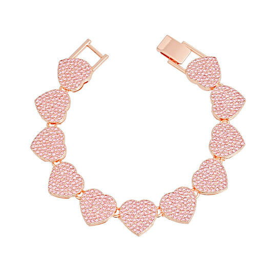 Chain Bracelet Rose Gold Pave Heart Link for Women