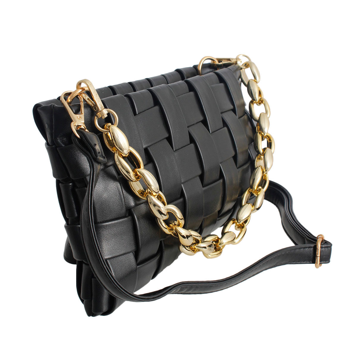 Black Woven Clutch Crossbody Set