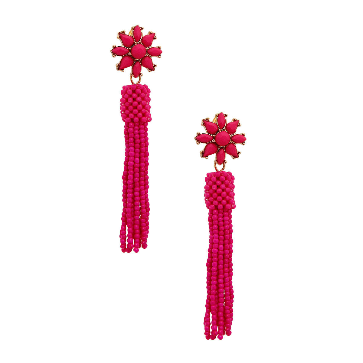 Fuchsia Flower Seed Bead Earrings