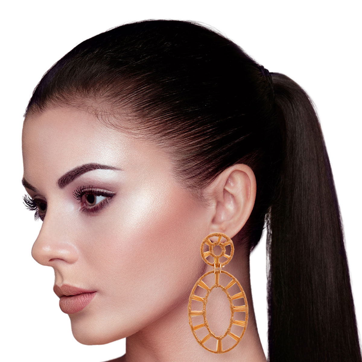 Gold Raffia Oval Earrings