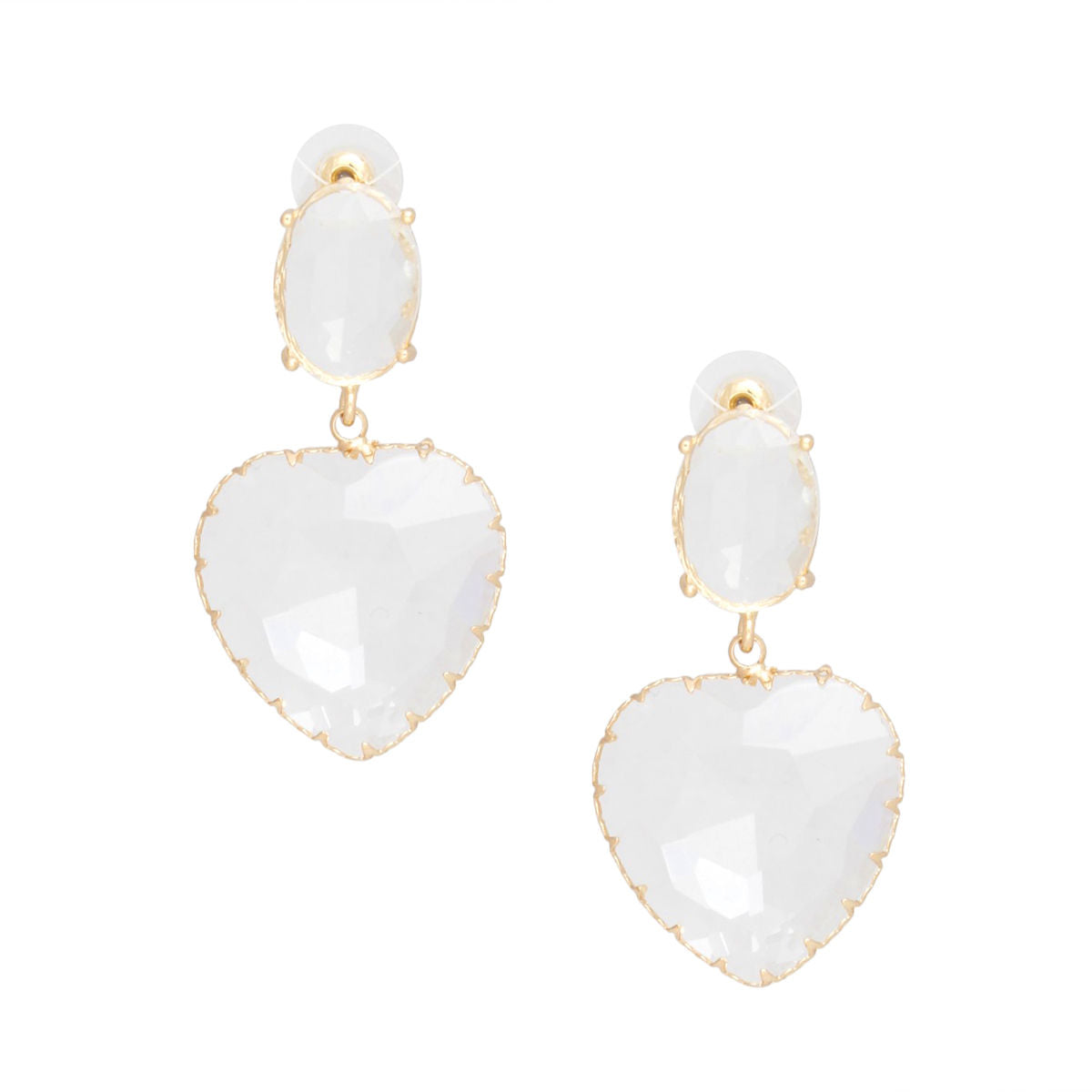 Drop Clear Glass Heart Crystal Gold Earrings Women