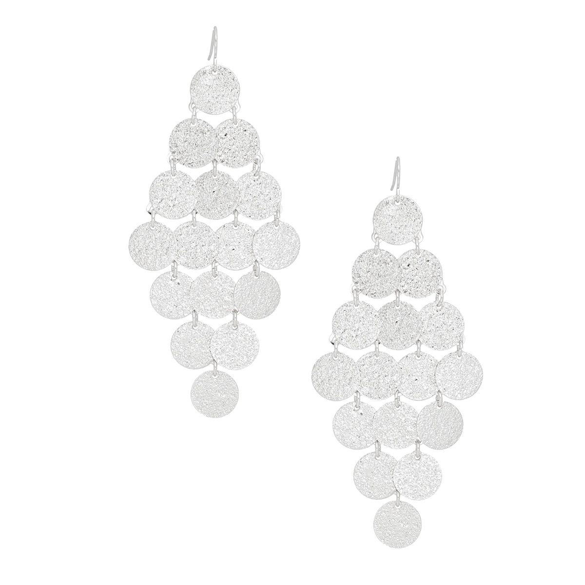 Fish Hook Brushed Silver Coin Dangle Earrings