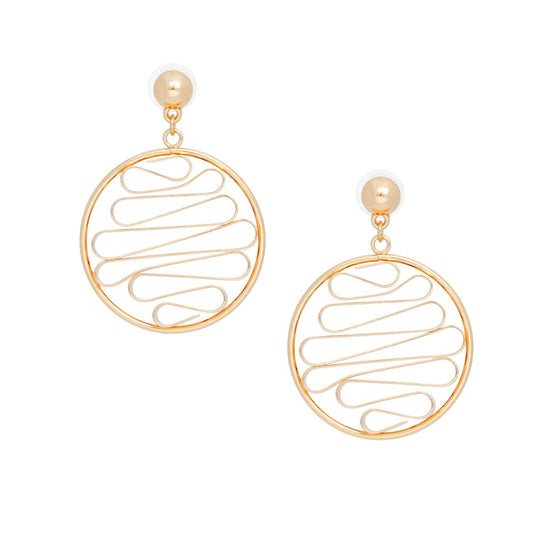 Drop Round Gold Metal Stacked Ribbon Earrings