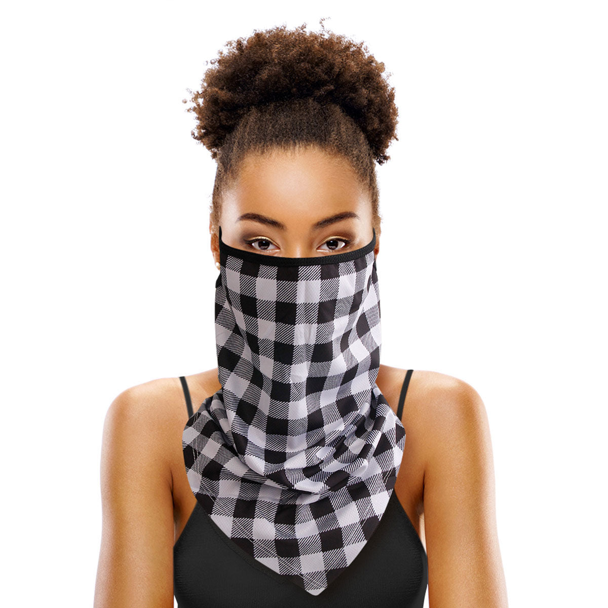 Black and White Buffalo Plaid Scarf Mask