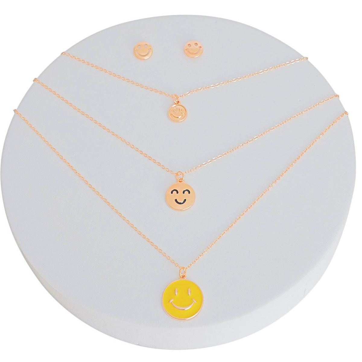 Gold 3 Layer Yellow Smiley Face Necklace Set