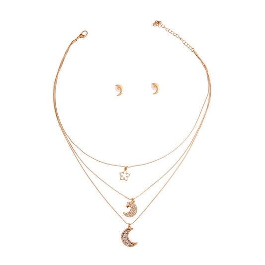 Gold 3 Layer Chain Moon Necklace