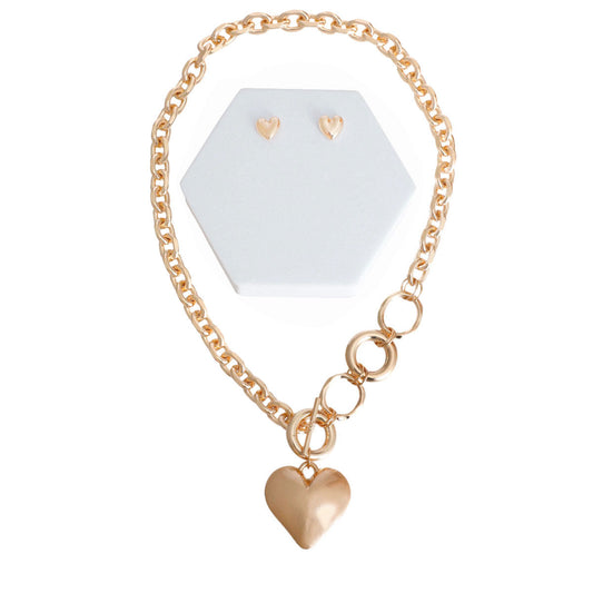 Chunky Gold Heart Toggle Necklace Set