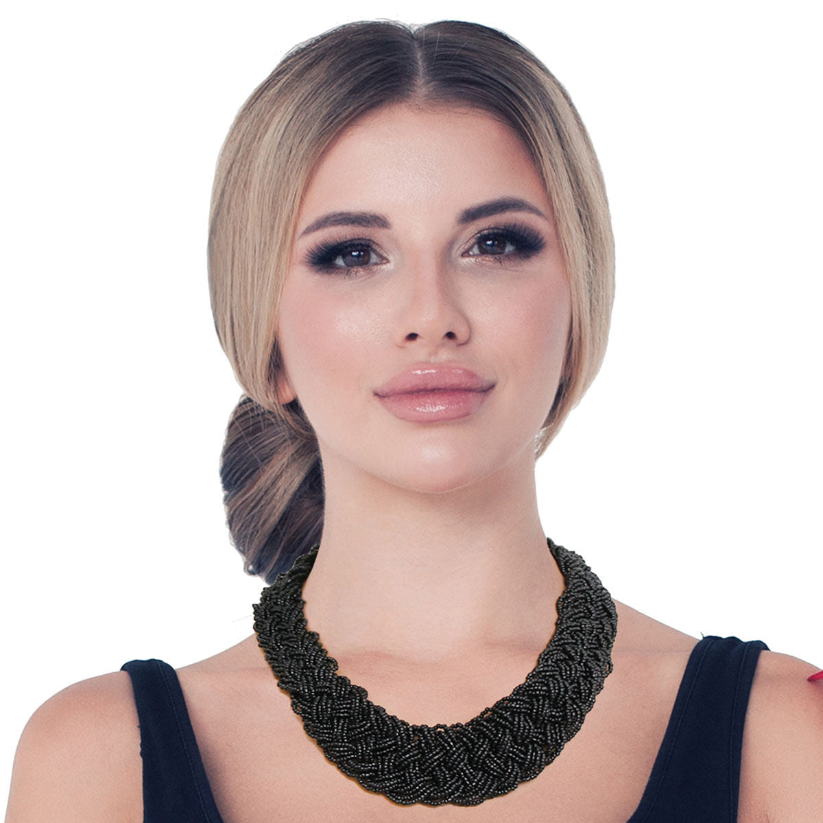 Black Seed Bead Braided Collar Set