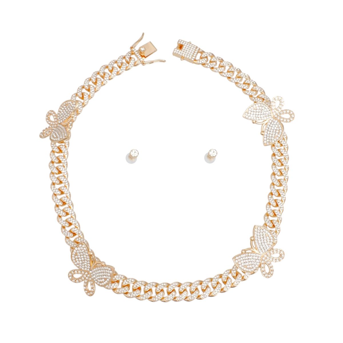 Iced Gold Butterfly Cuban Chain Set