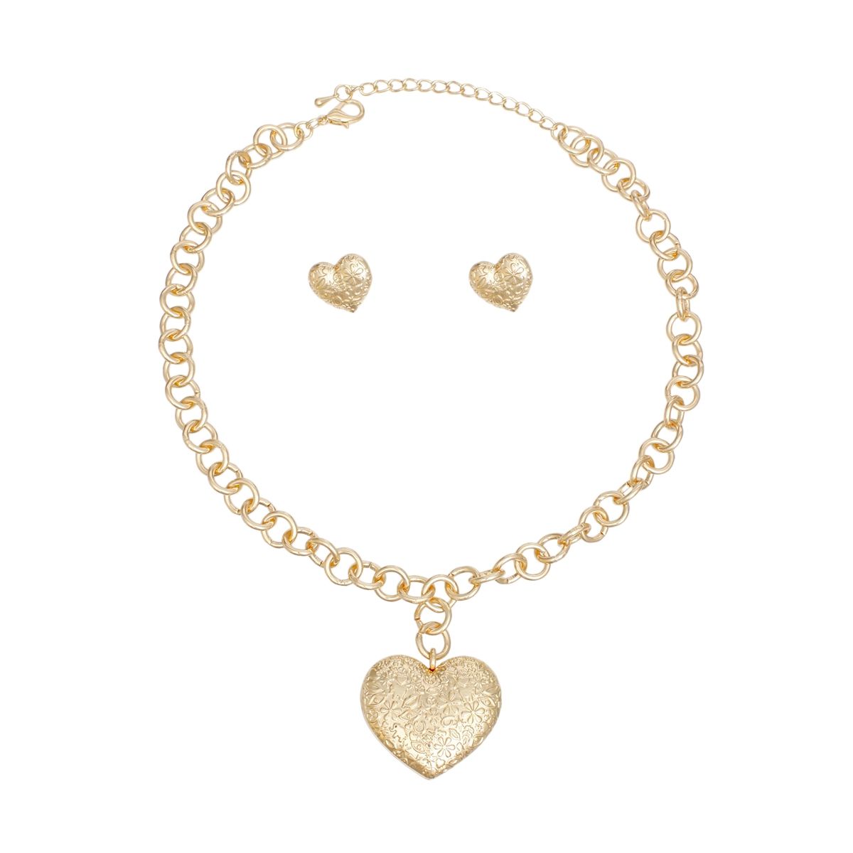 Pendant Gold Girly Patterned Puffy Heart Necklace
