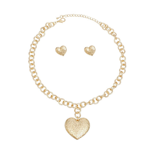 Pendant Gold Girly Patterned Puffy Heart Necklace