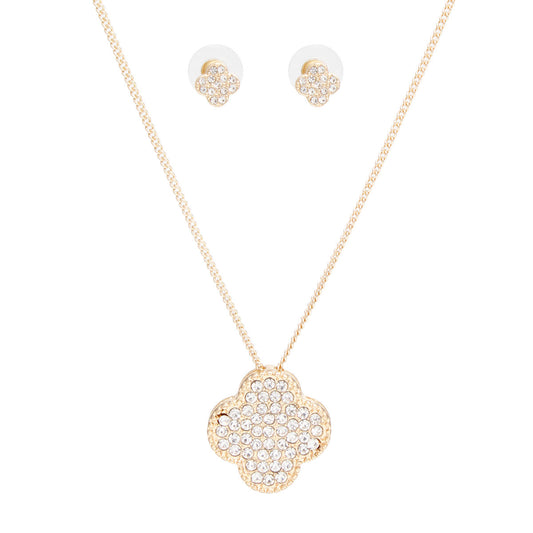 Pendant Pave Quatrefoil Clover Gold Chain Necklace