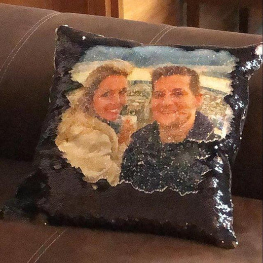 Personalised Sequin Pillow Cover Suede Fabric Cushion Cover Reveal Magic Gift Mother Of The Bride Groom Bridesmaid Baby Fun Flip Sequins Throw Pillow Cover Blue Black Couch Color Changing Decor Cushion Covers for Sofa 40X40cm