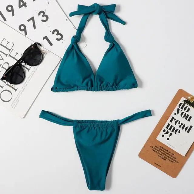 Pink Woman Summer Swimsuit Mini Lace Up Adjustable Bikinis Set Beachwear Top Swimwear Women Swimming Wear Colorful Beach Bathing Suit