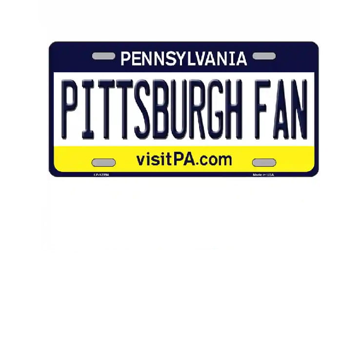 Pennsylvania license plate with 'Pittsburgh Fan' text on a white background