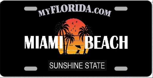 Miami Beach Florida Black Novelty Metal License Plate