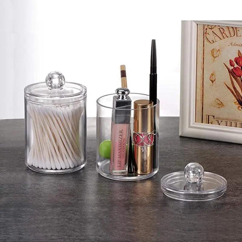 Portable 2pcs Cosmetics Storage Box Makeup Organizer Bathroom Jar Cotton Swab Cotton Pad Jewelry Round Plastic Box Storage Container