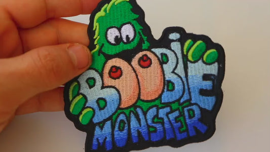 Boobie Monster Embroidered Iron On Patch.