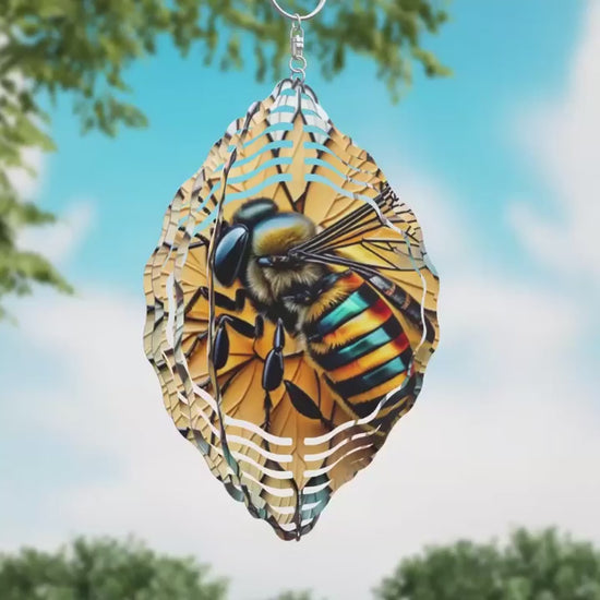 Animation Honey Bee on Flower Novelty Metal Wind Spinner