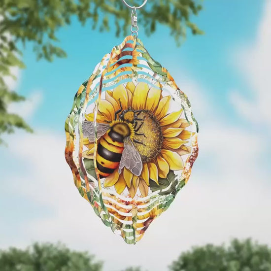 Animation Bumble Bee on Sunflower Novelty Metal Wind Spinner