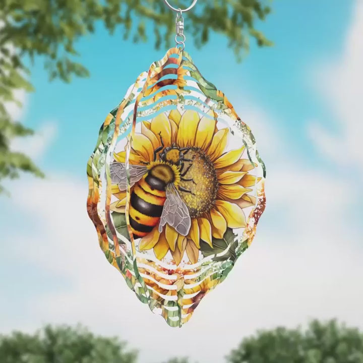 Animation Bumble Bee on Sunflower Novelty Metal Wind Spinner