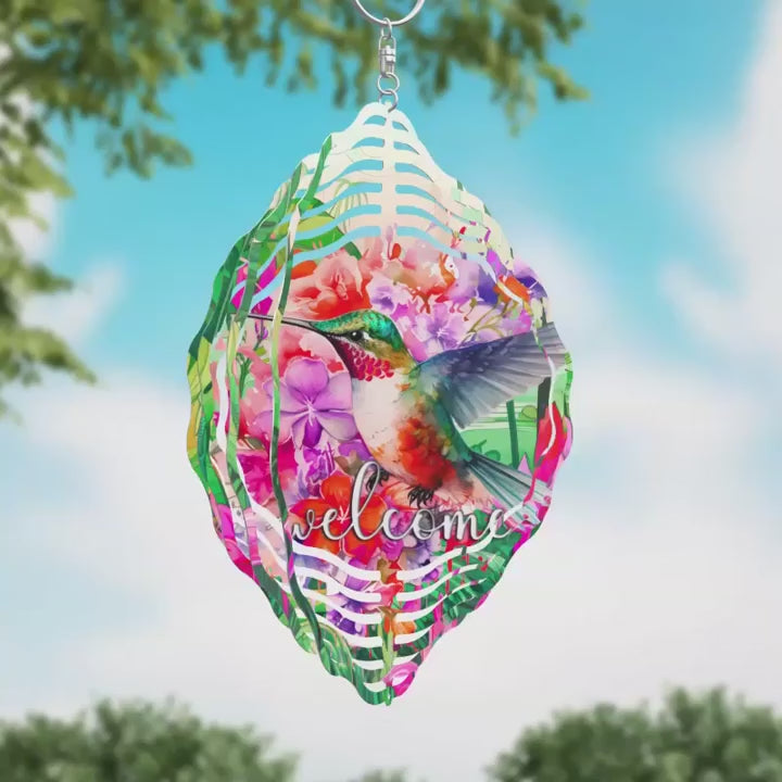 Animation Hummingbird Welcome Novelty Metal Wind Spinner