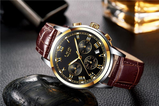 Men's Elegant Watch With Chronometers And Leather Belts Business Style Perfect Gift Excellent Look