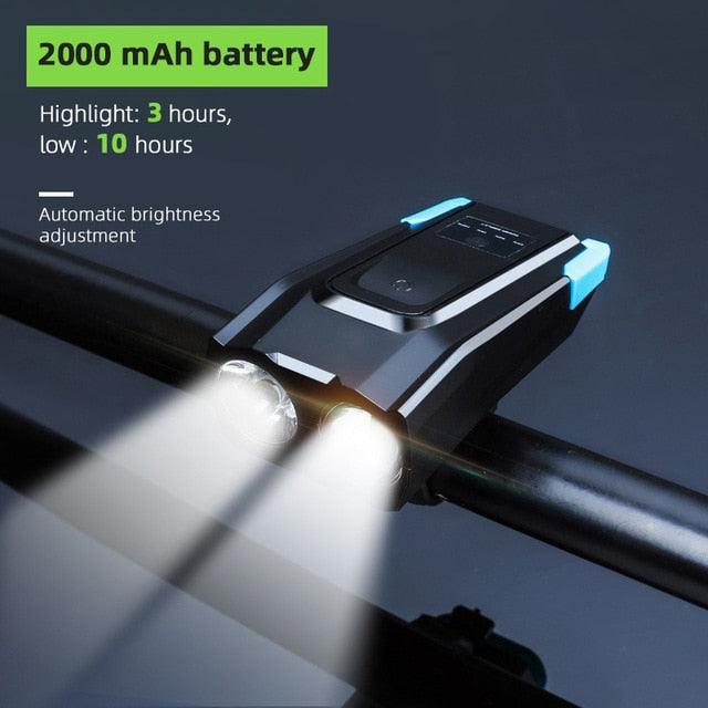 4000mAh Bicycle Front Light Set USB Rechargeable Smart Headlight With Horn 800 Lumen LED Bicycle Light Set USB Rechargeable Super Bright  Bike Headlight