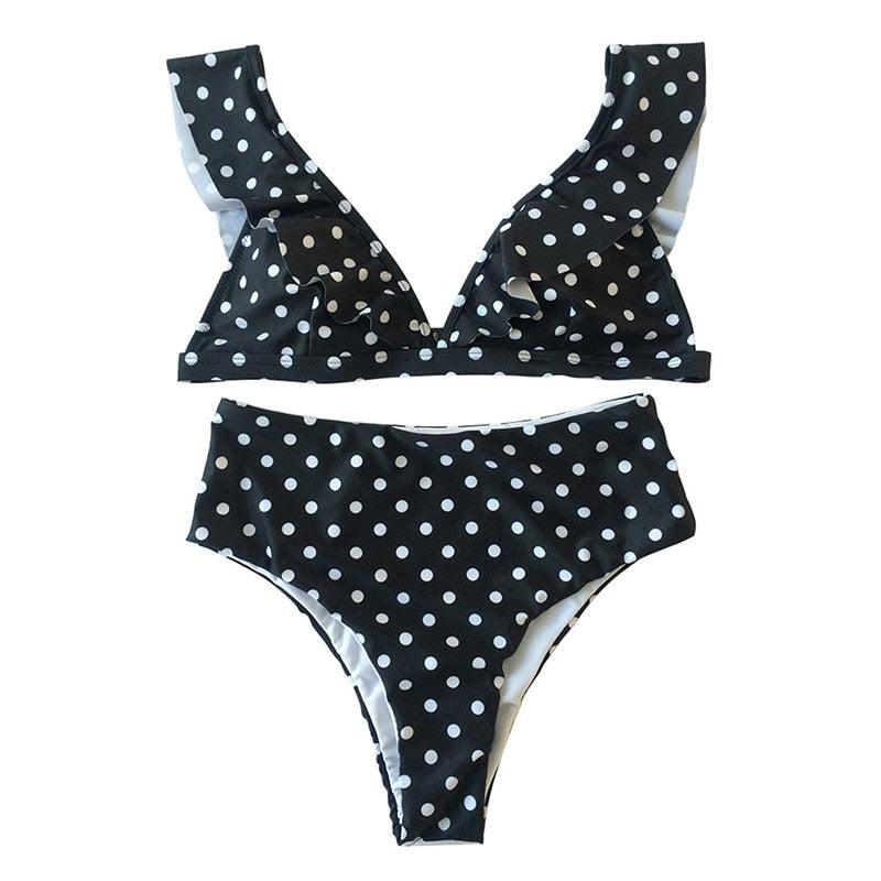 Vintage Black White Bikini High Waist Swimwear Push Up Bikini Swimsuit For Women Underwire Bikini Top Ruffle Padded Two Piece Bathing Suits Teen Girls Women Push Up Swimsuit Ruffle Dot Swimsuit Bikini Summer Beach Wear