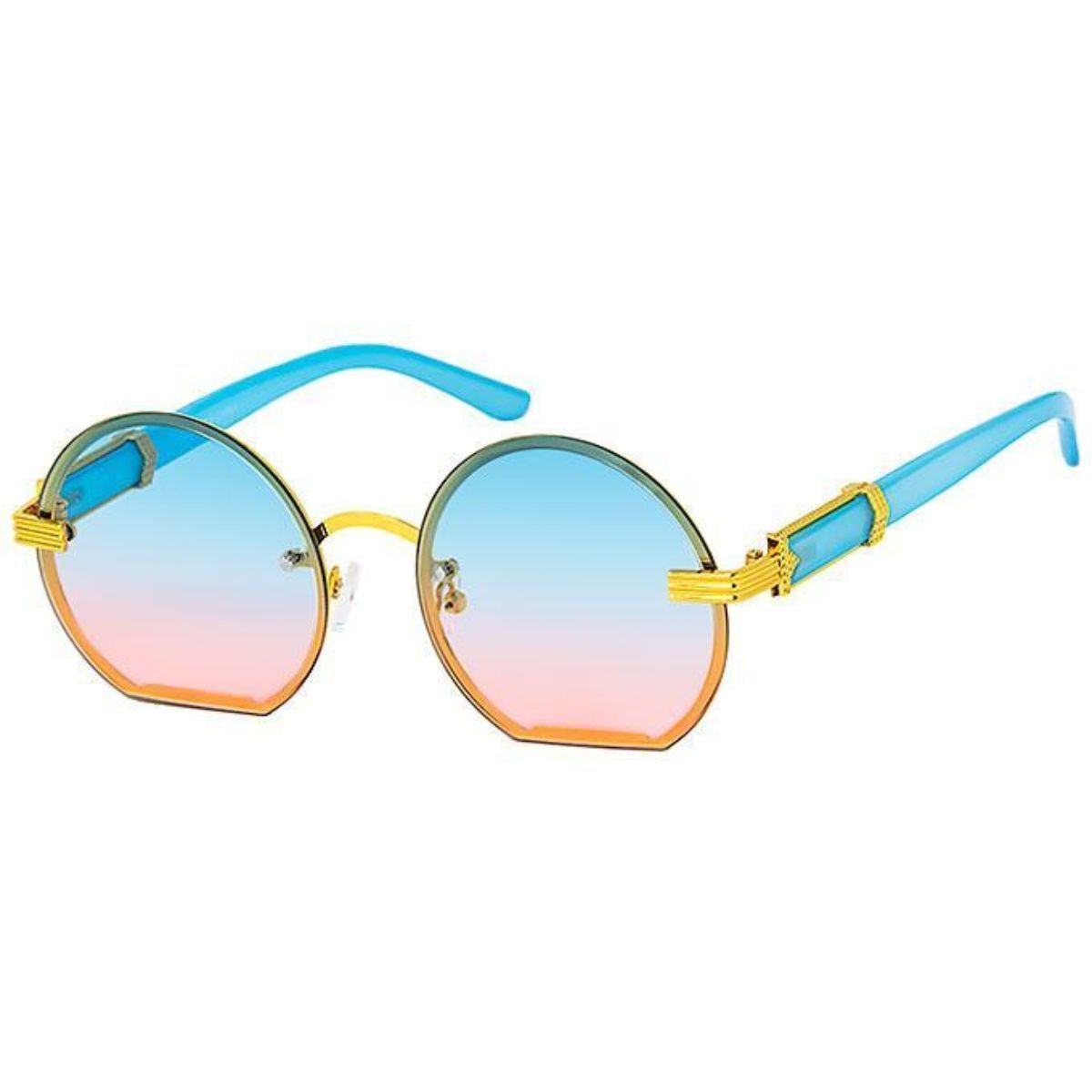 Blue Round Flat Sunglasses