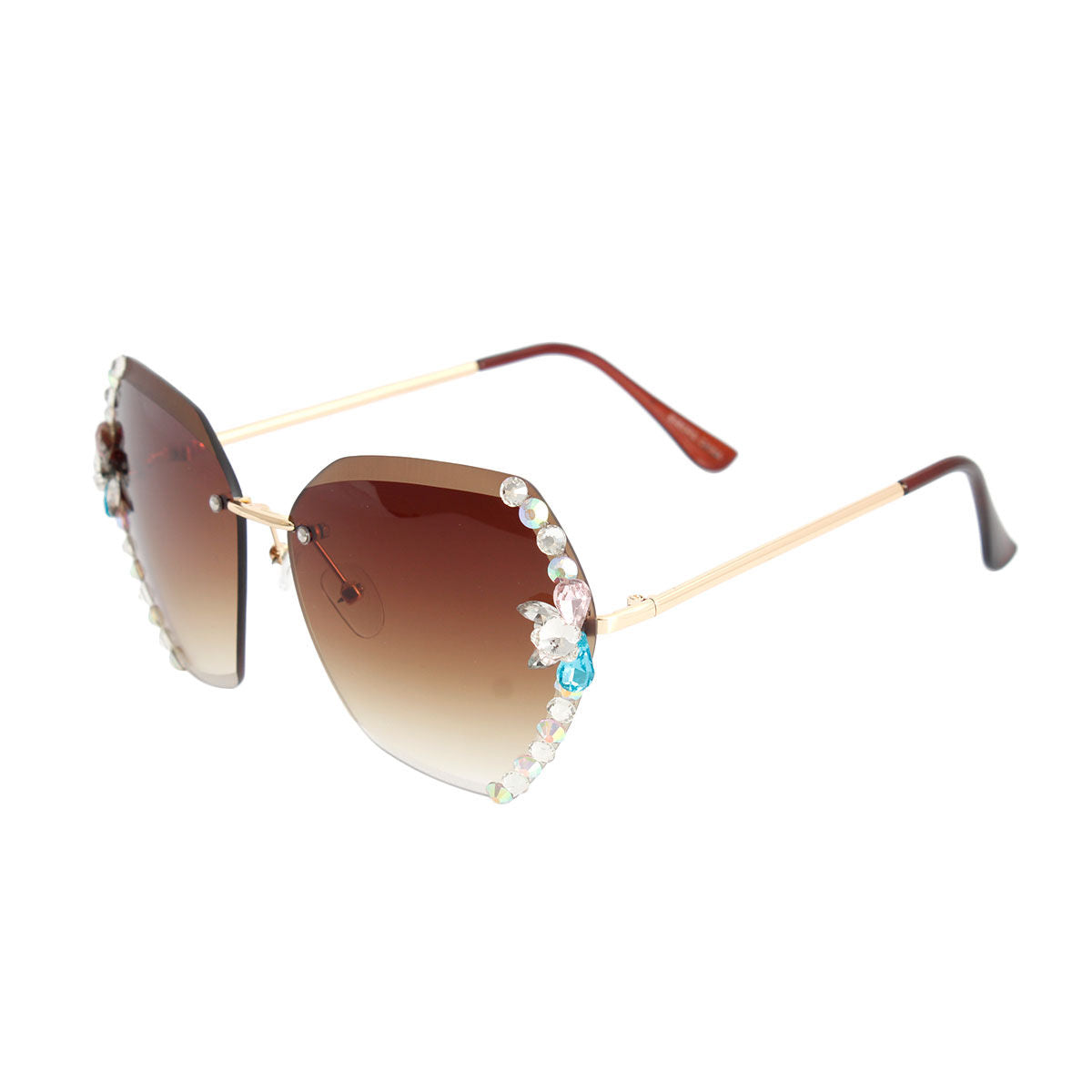 Brown Rhinestone Edge Sunglasses