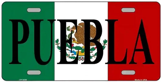 Puebla on Mexican Flag Metal License Plate