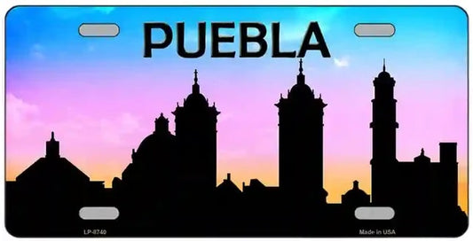 Puebla Mexico Skyline Silhouette Metal License Plate