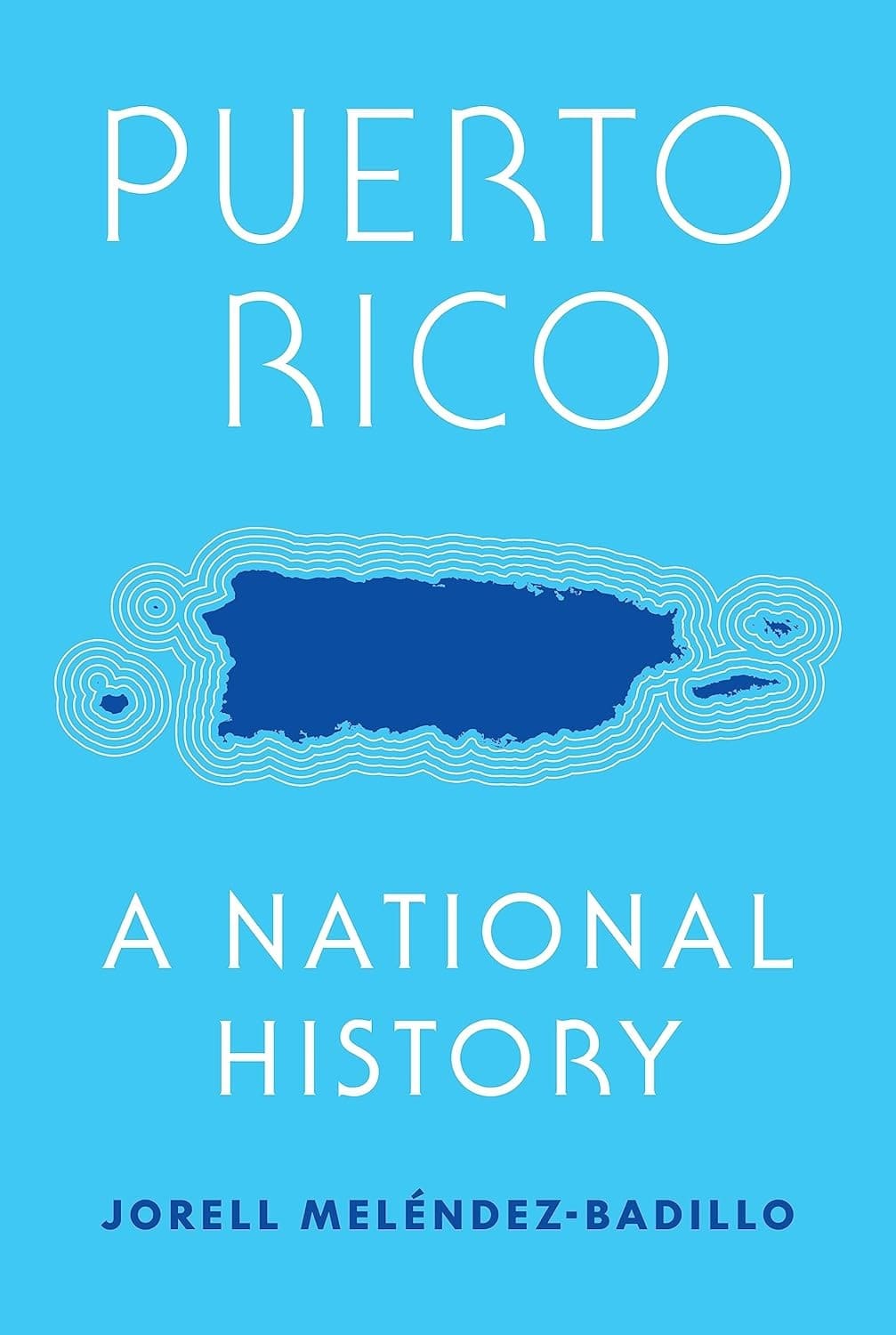 Book cover of 'Puerto Rico: A National History' with a blue background and map of Puerto Rico.