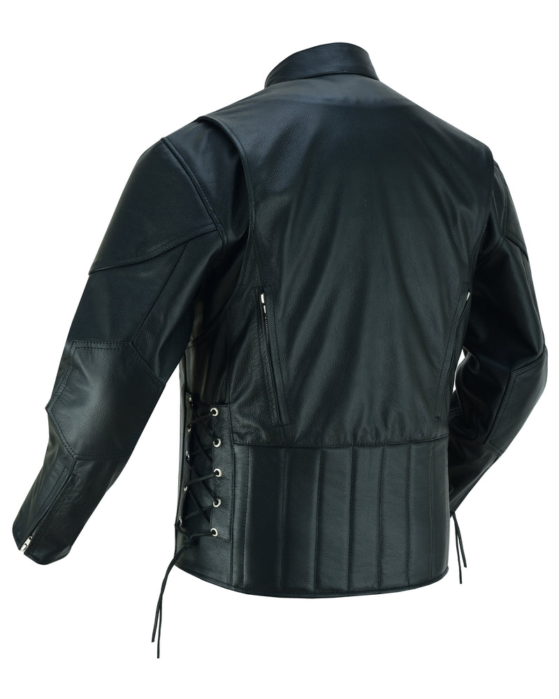 Side Rear View AM Knucklehead Premium Black Men’s Leather Motorcycle Jacket