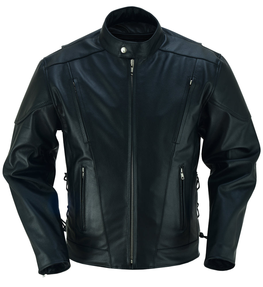 Front View AM Knucklehead Premium Black Men’s Leather Motorcycle Jacket