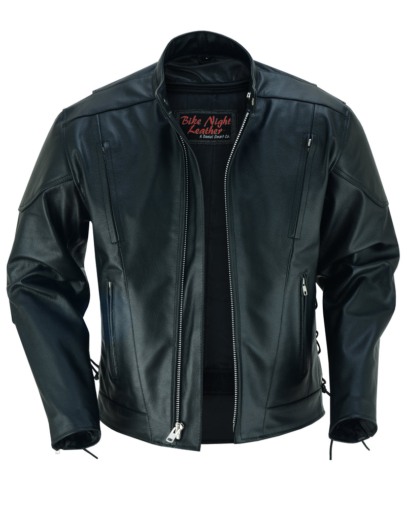 Open Front View AM Knucklehead Premium Black Men’s Leather Motorcycle Jacket
