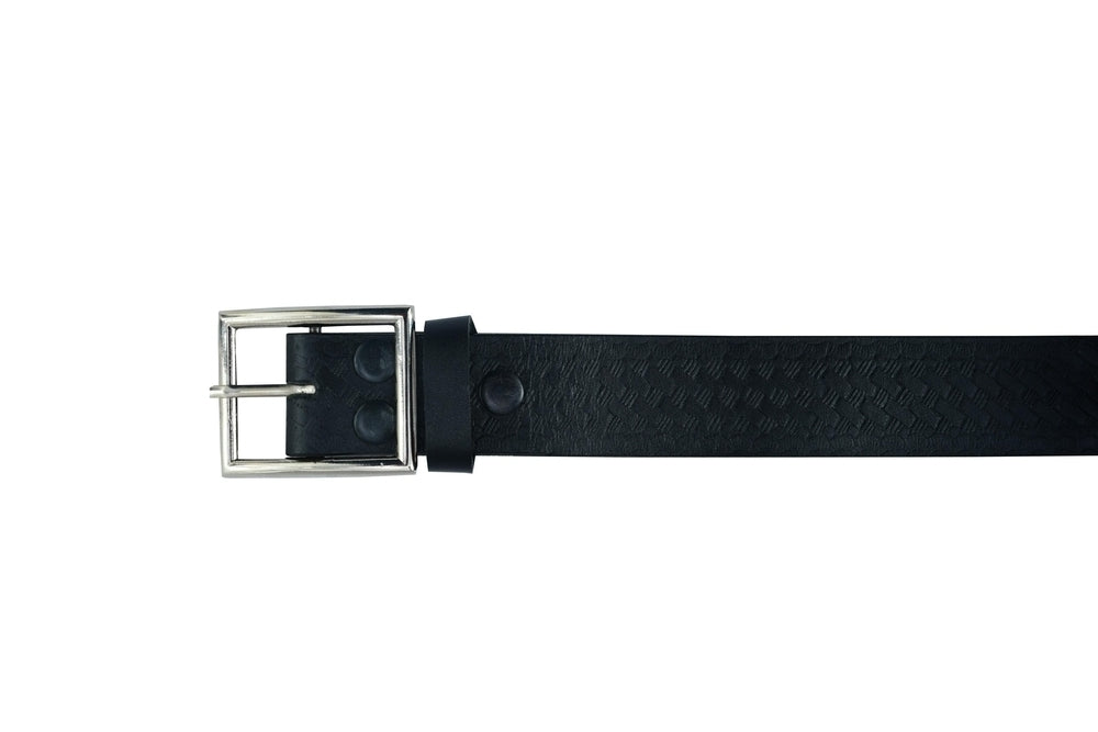 Buckle Timeless Black Basket Weave Pattern Leather Belt