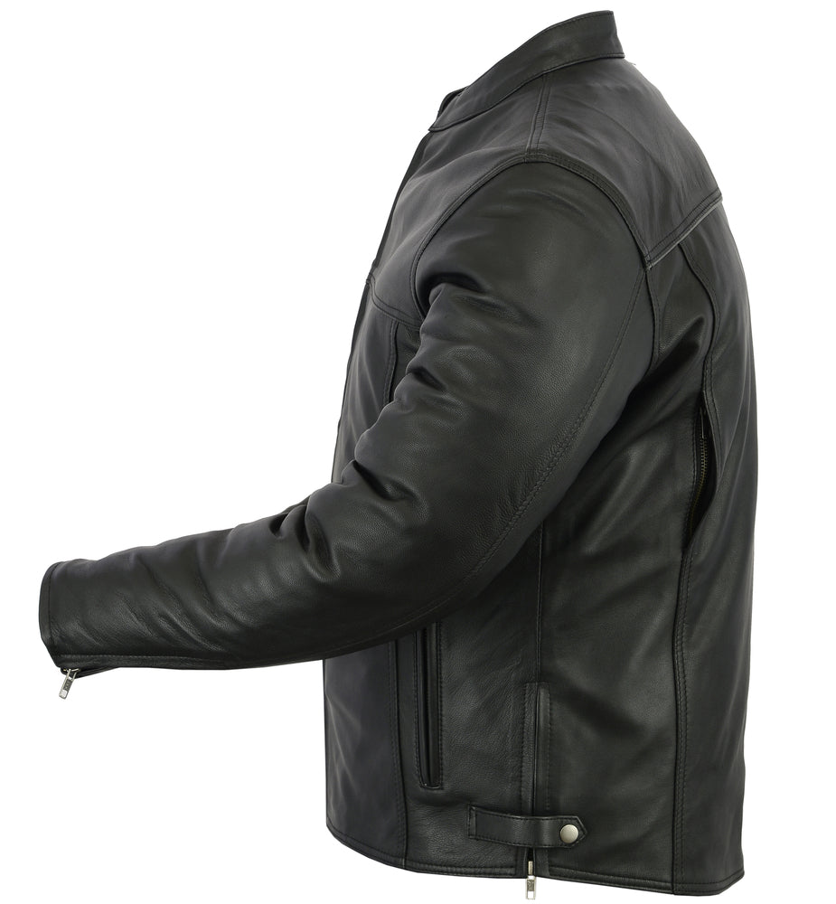 Side View DS Men’s Black Scooter Leather Jacket