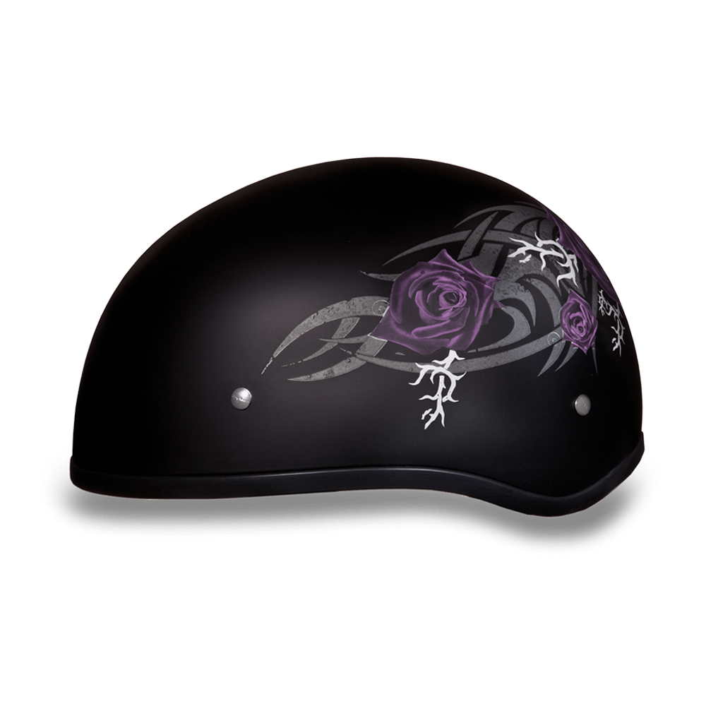 Side View D.O.T. DAYTONA SKULL CAP - W/ PURPLE ROSE