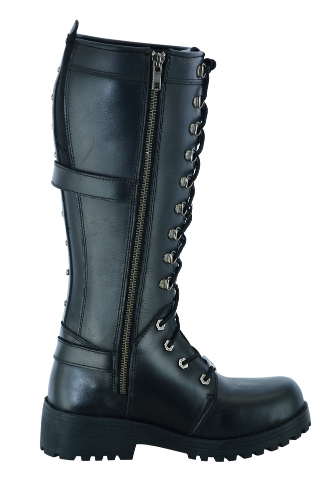 DS Women's 15 Inch Black Leather Stylish Harness Boot