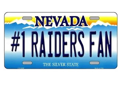#1 Raiders Fan License Plate on a Nevada Style Facade.