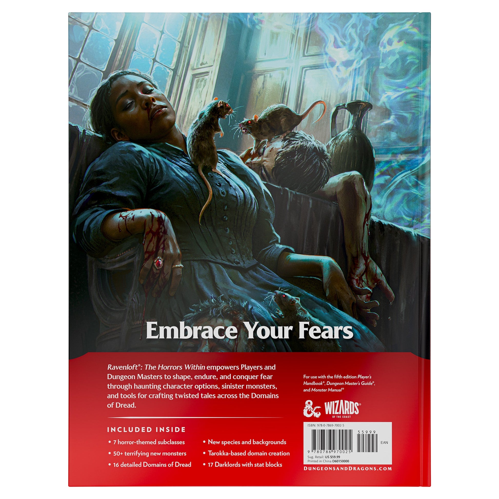 Book cover with a dark fantasy scene and text 'Embrace Your Fears' by Wizards of the Coast.
