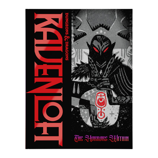 Fantasy book cover featuring a dark, armored character with red eyes and text.