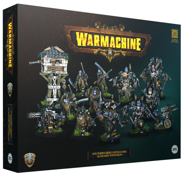 Box for 'Warmachine' game expansion featuring mecha figures on a dark background