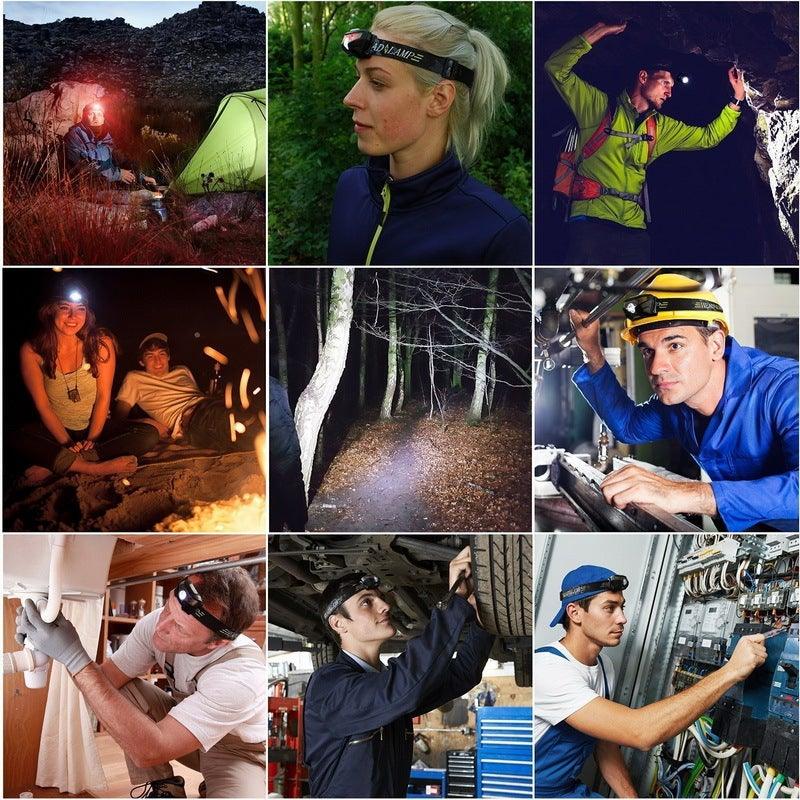 Rechargeable Adjustable  LED USB Headlight Powerfull Elastic High Lumens Headband Headlamp Motion Sensor Flashlight For Adults Kids Running Camping Hiking Camping