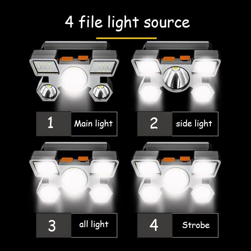 Rechargeable Adjustable  USB 5LED Headlamp with High Lumen Handsfree Waterproof Portable Ability Focusing Ring Headlight Flashlight  Torchlight For Outdoor  Camping Hiking Running Headlight