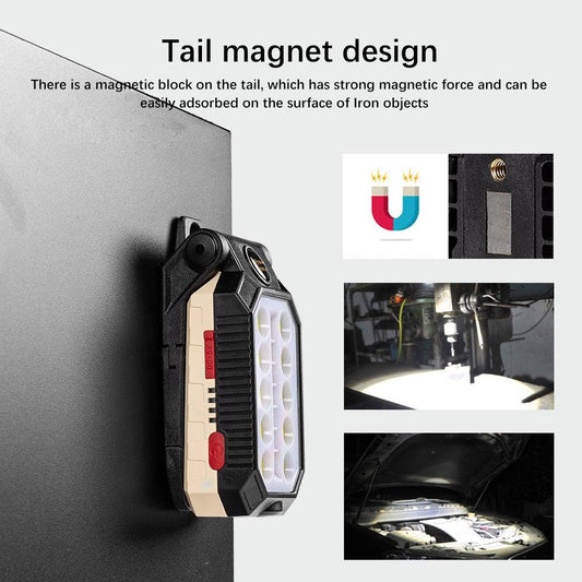 Rechargeable Adjustable USB LED Portable Charger Battery High Capacity with Digital Display LCD Screen Waterproof Flashlight COB Work Light For Repairing Outdoor Camping