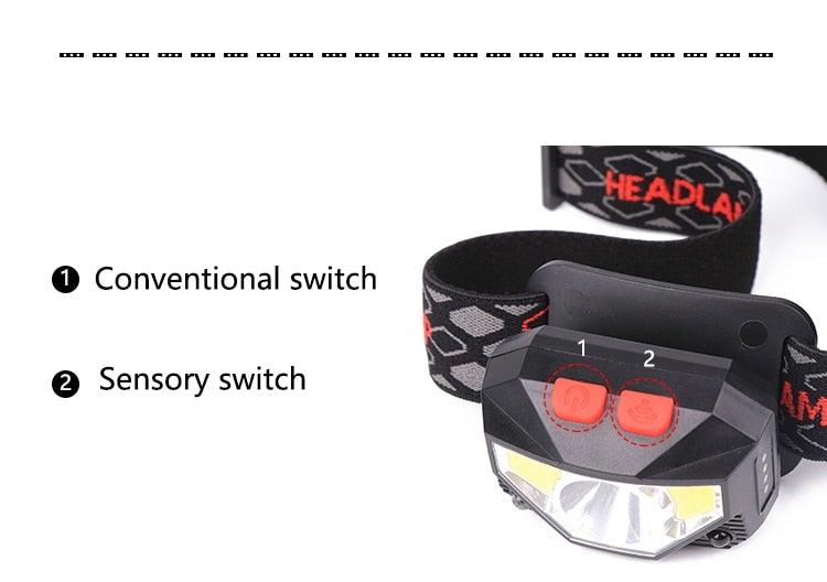 Rechargeable Powerful USB LED High Lumen Headlamp Ultra-Light Bright Headlight Waterproof Sensor Head Light  For Outdoors Camping Running Hiking Biking Fishing